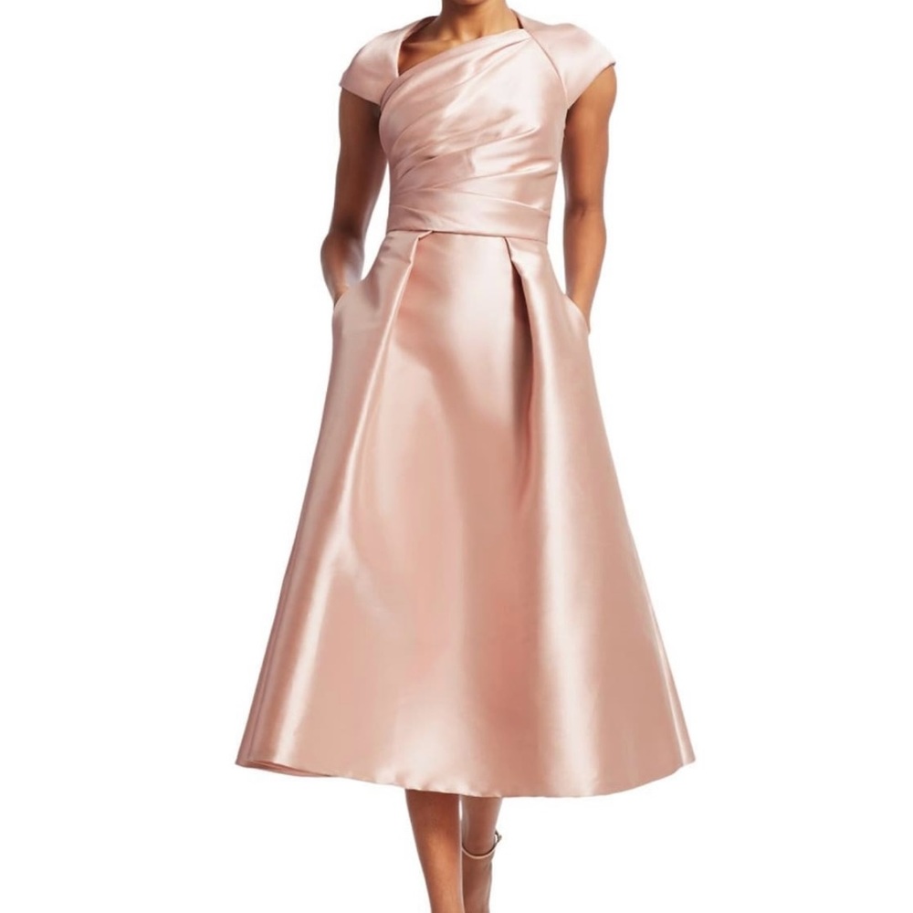 Theia Blush Pink Satin Midi Dress